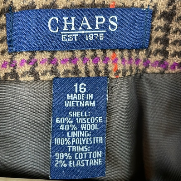 Chaps Wool Blend Womens 16 Riding Houndstooth Tweed 3 Pocket Button Down Blazer - Picture 8 of 9